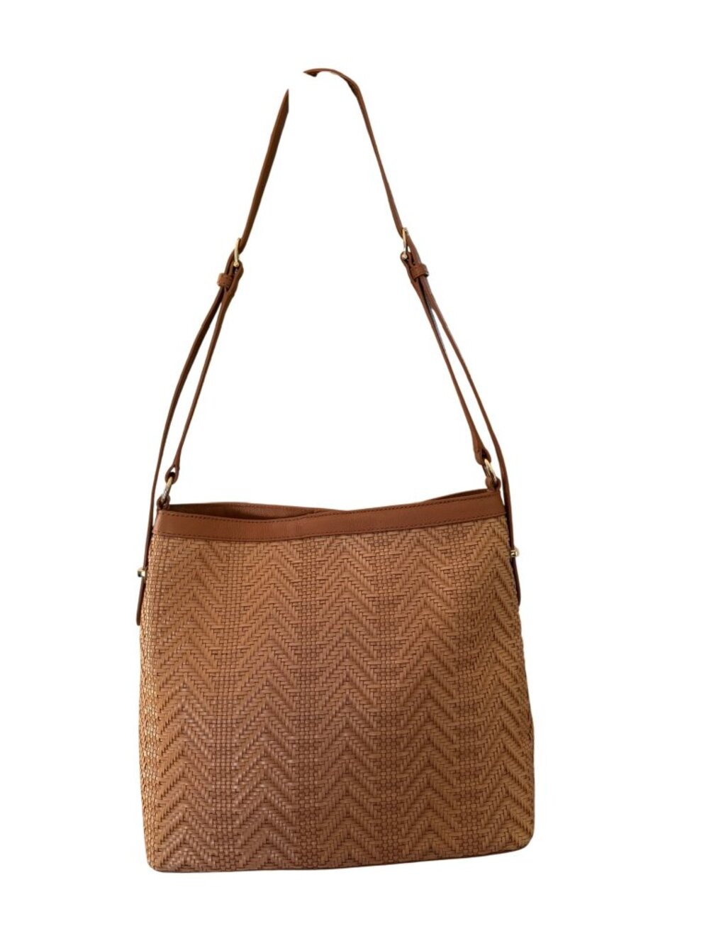 Talbots Woven Convertible Hobo / Crossbody Bag | Chevron Beige & Brown Like New!